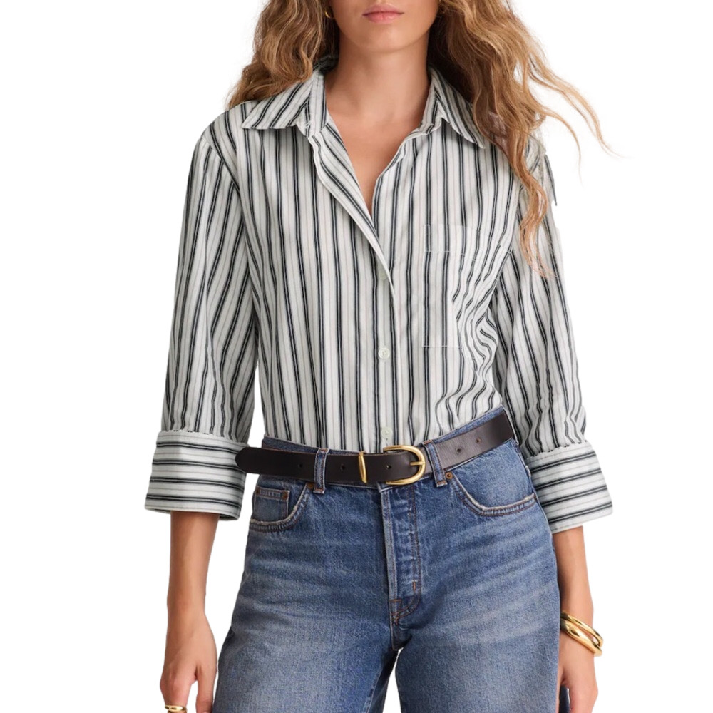 Madewell Black and White Striped Button-Down Shirt